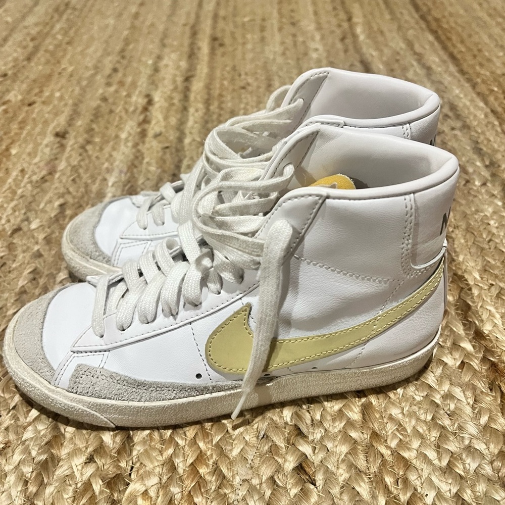 Kids White and Pale Yellow High-Top Sneakers